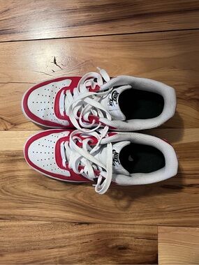 Nike Air Force Red and White Low-Top Sneakers